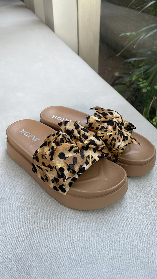 Leopard Bow Slip-On Slippers