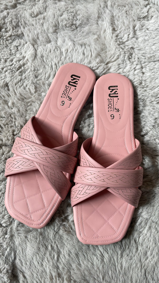 Blush Pink Cross-Strap Flats 35