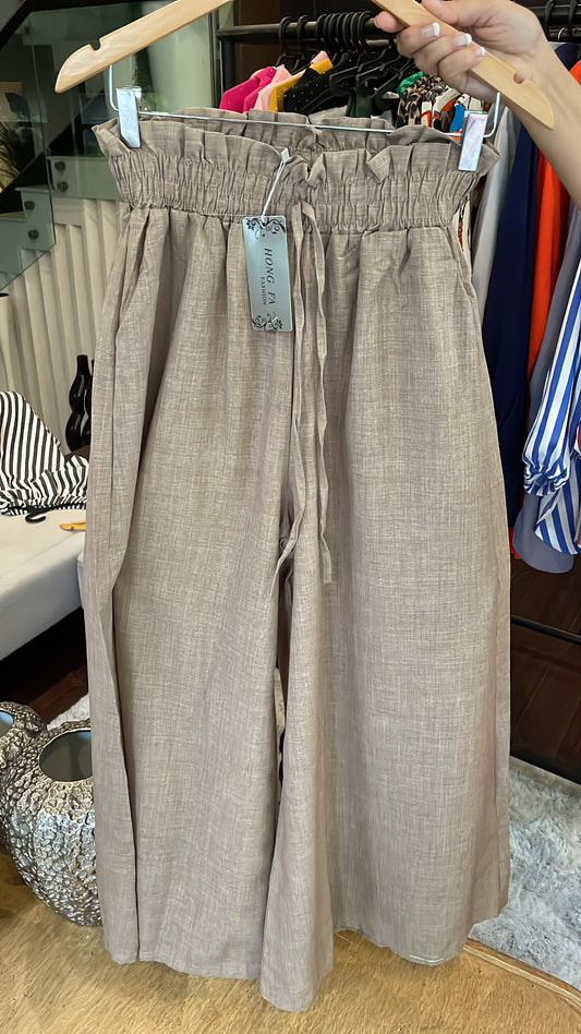 Mocha Wide-Leg Paperbag Pants