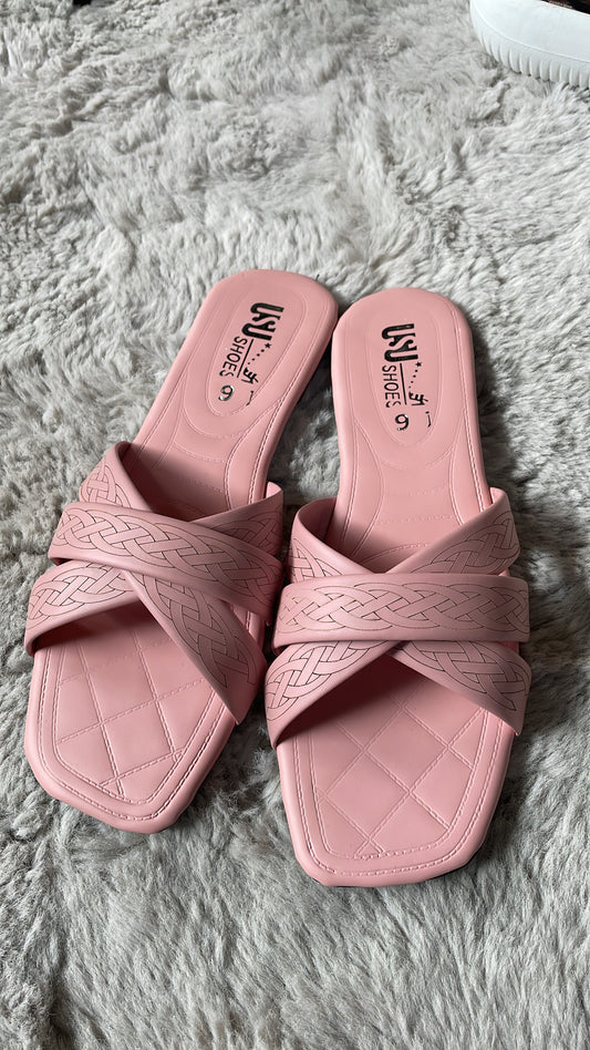 Blush Pink Cross-Strap Flats 35