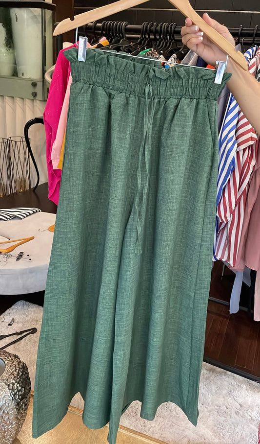 Emerald Green Wide-Leg Paperbag Pants