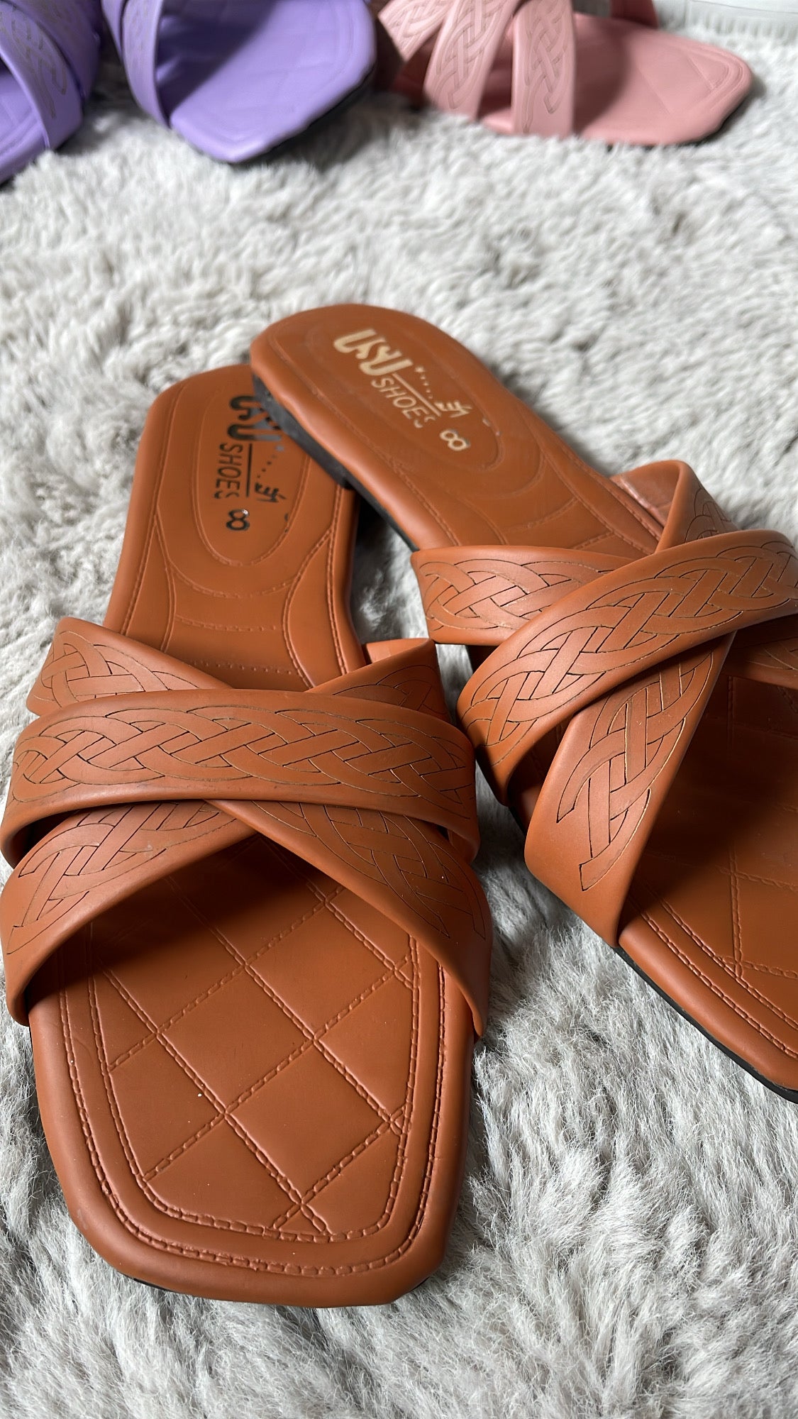 Classic Cross-Strap Flats – Tan Brown