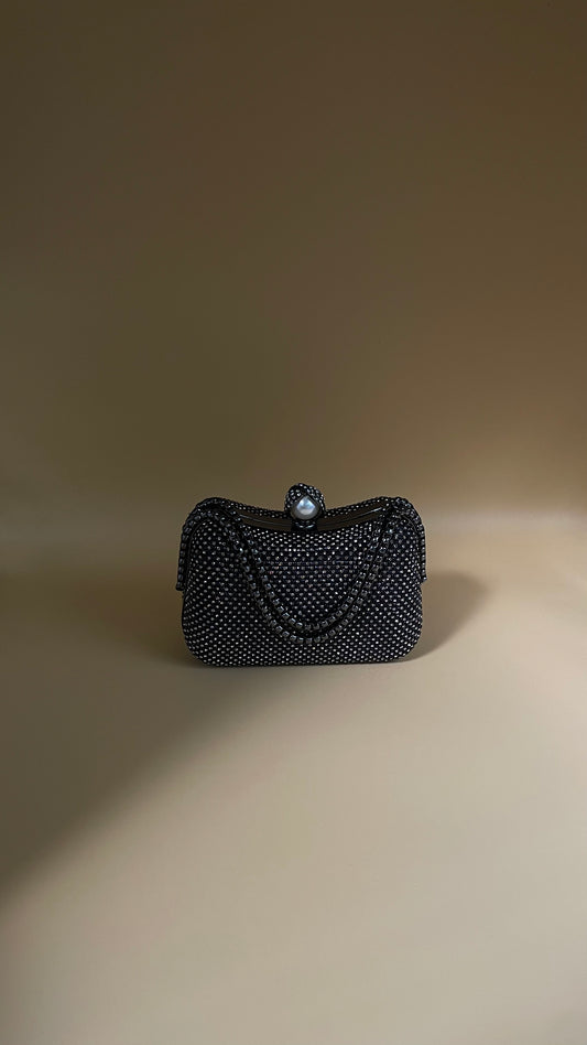 Black Crystal Studded Clutch