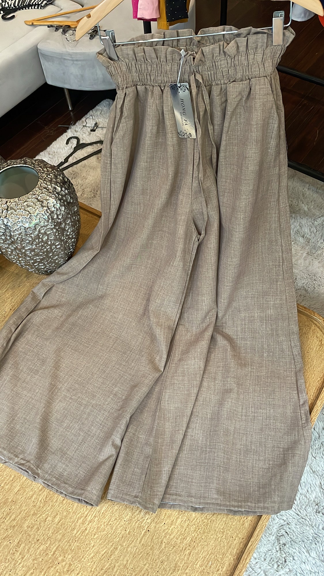 Mocha Wide-Leg Paperbag Pants