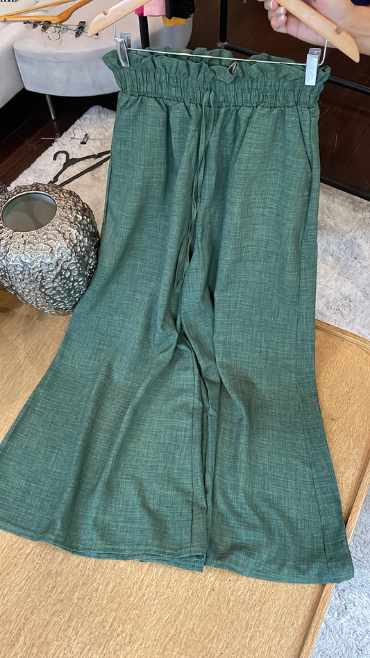 Emerald Green Wide-Leg Paperbag Pants