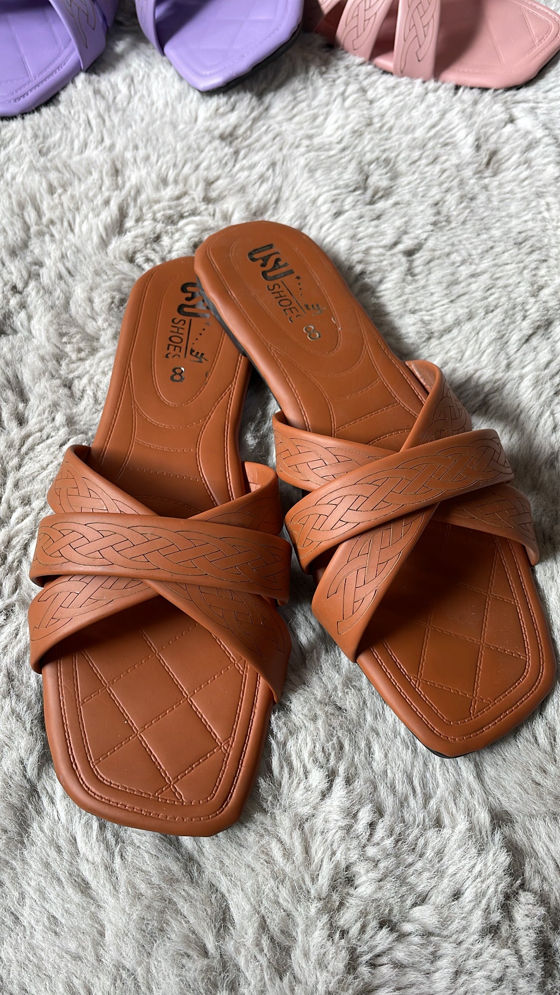 Classic Cross-Strap Flats – Tan Brown