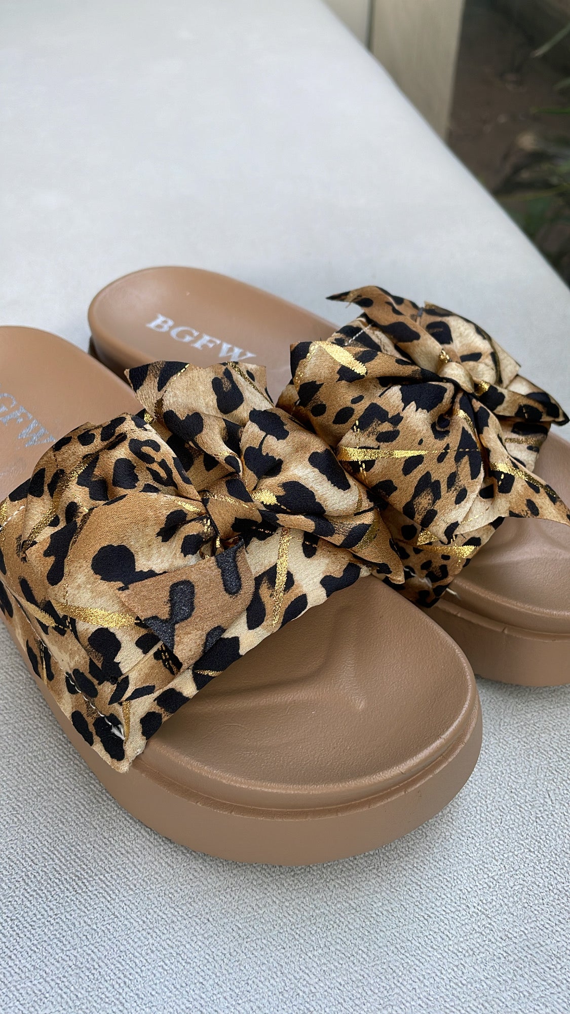Leopard Bow Slip-On Slippers